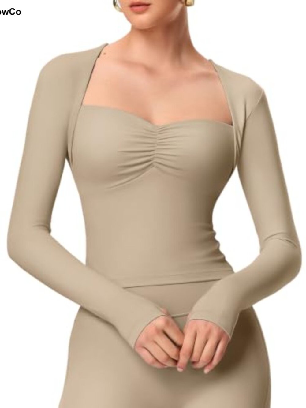 Women's Long Sleeve Square Neck Workout Top 4-Way Stretch Seamless Yoga Pilates